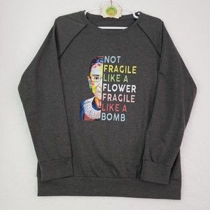 Ruth Bader Ginsburg Women's Fragile Like A Bomb Gray Long Sleeve XL